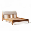 Wooden bed frame with upholstered headboard in natural finish 190 x 100 x 30cm