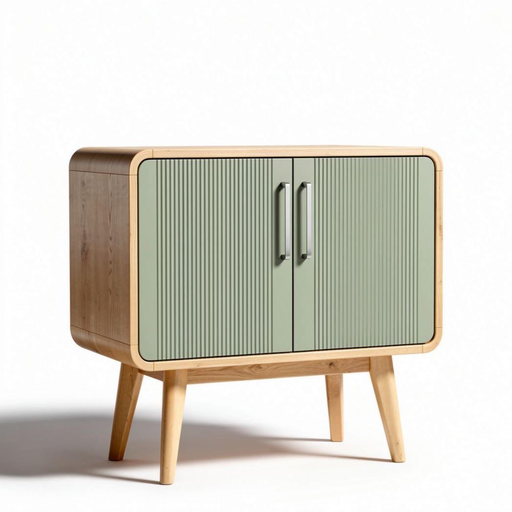 Wooden storage cabinet with green doors for living room 80 x 40 x 70cm