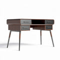 Mid-century modern wooden desk with two drawers and metal legs 120 x 60 x 75cm