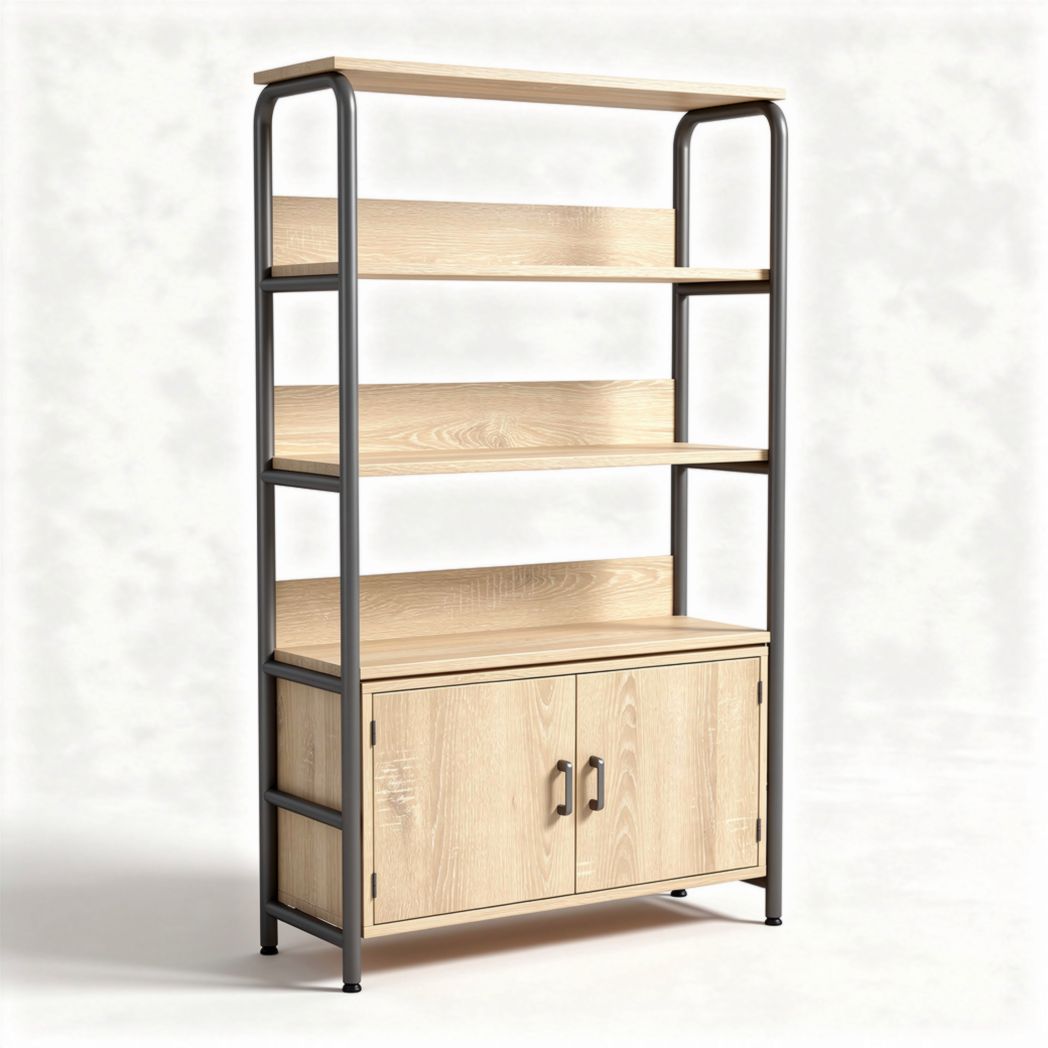 Wooden shelving unit with metal frame and cabinet storage 80 x 30 x 180cm