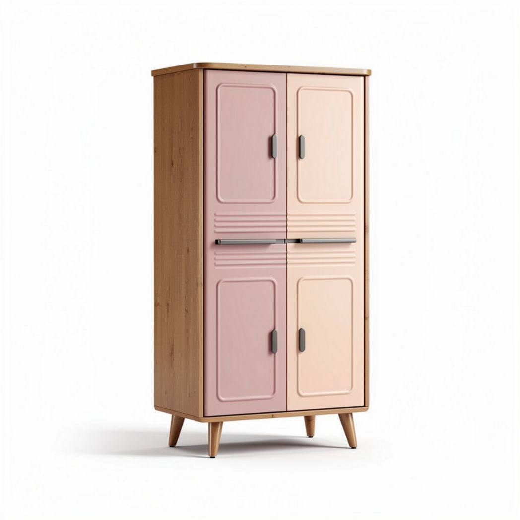 Wooden storage cabinet with pink and beige doors 80 x 40 x 160cm