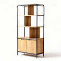 Wood and metal shelving unit with storage cabinets 180 x 80 x 30cm