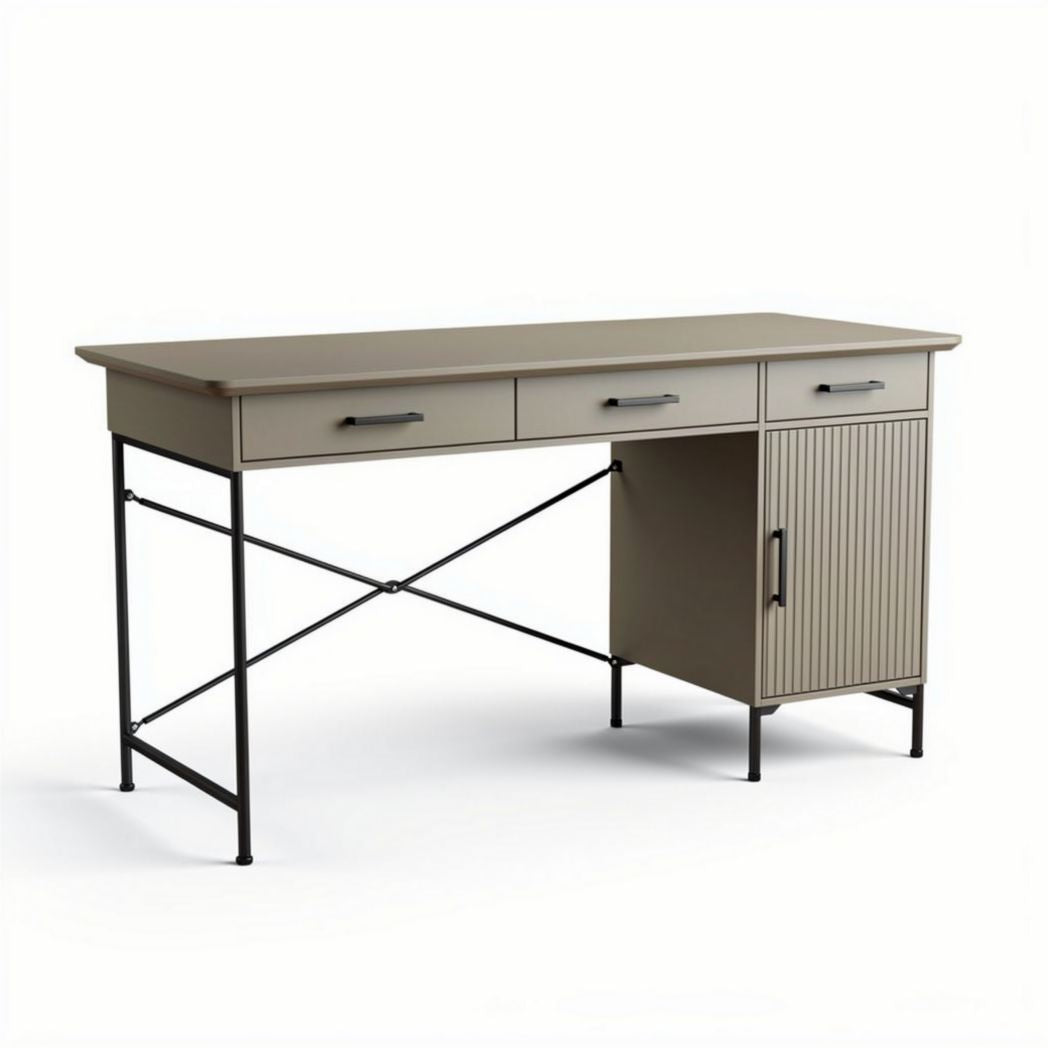 Metal frame writing desk with drawers and cabinet in gray 120 x 60 x 75cm