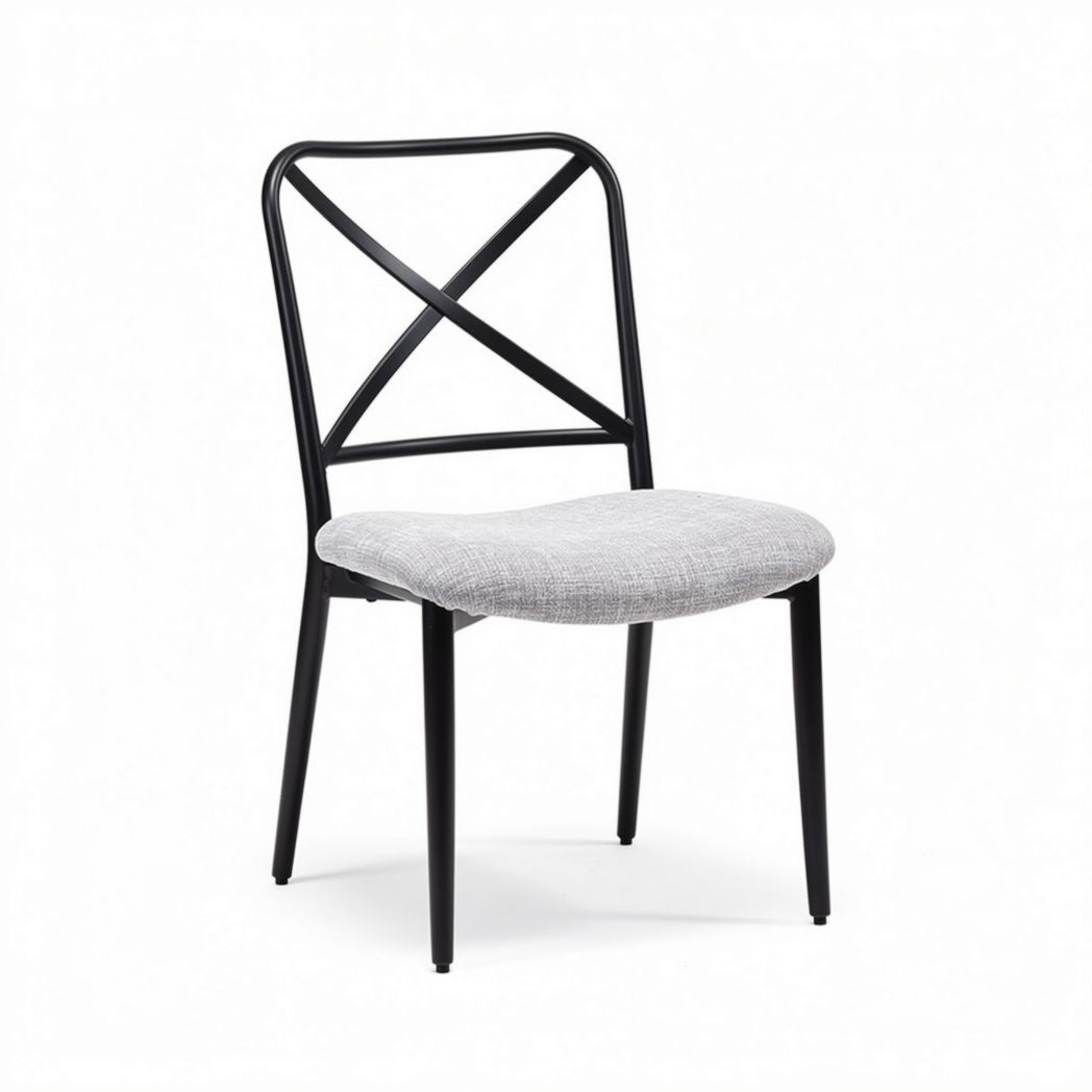 Metal dining chair with fabric seat upholstery in black and gray 40 x 45 x 80cm