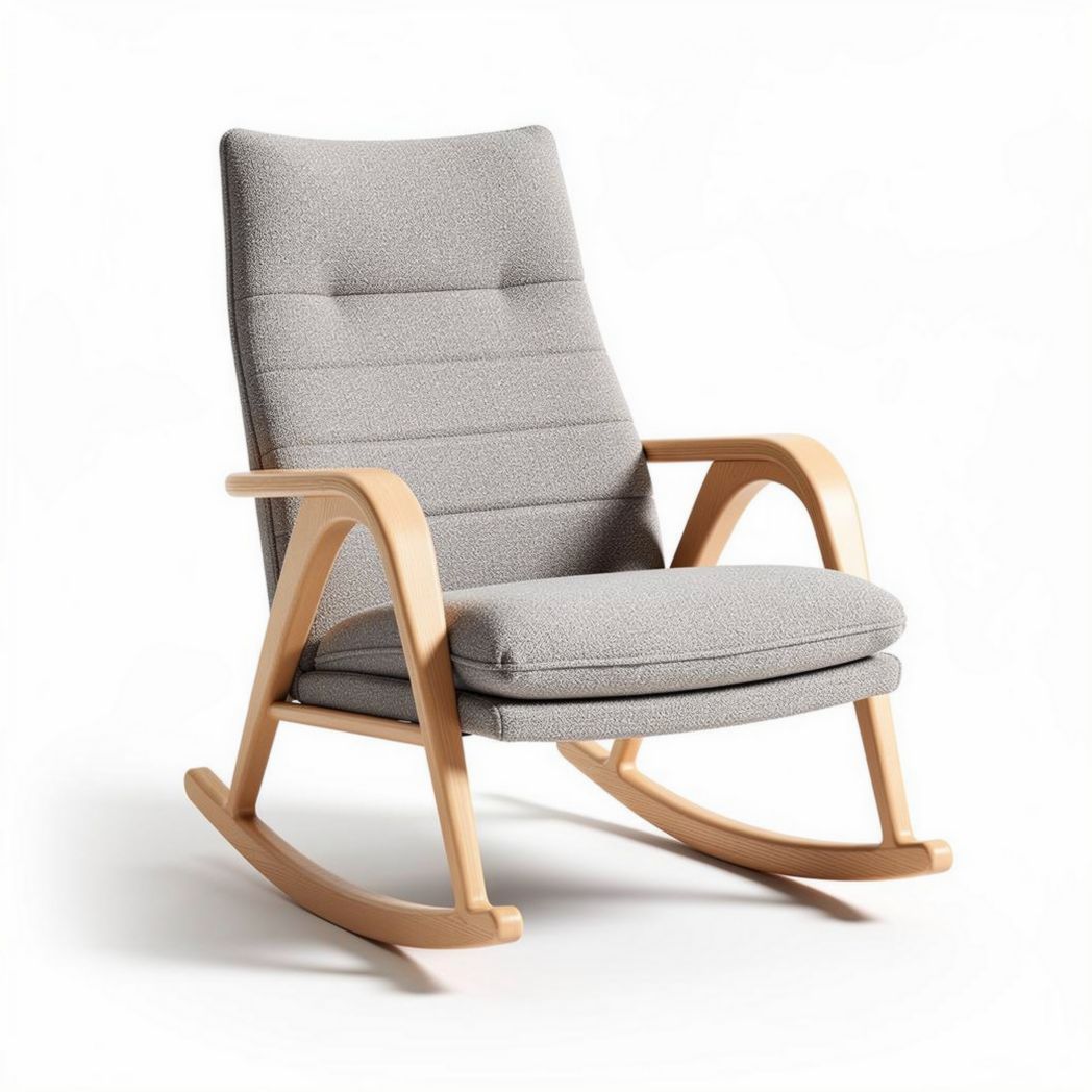 Rocking chair with fabric upholstery and wooden frame in light gray 80 x 70 x 100cm