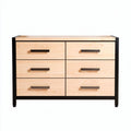Wooden dresser with six drawers in natural finish and metal handles 80 x 40 x 75cm