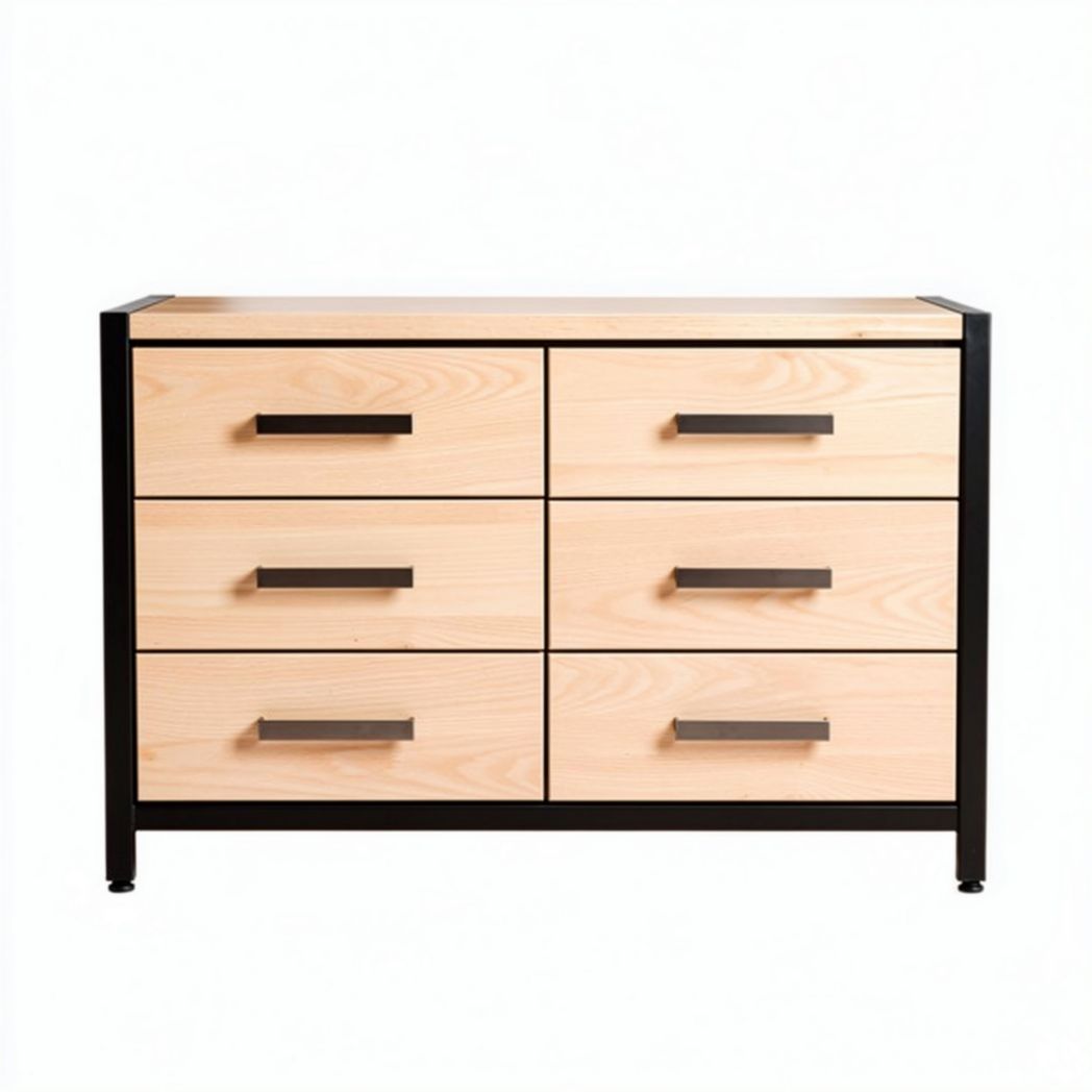 Wooden dresser with six drawers in natural finish and metal handles 80 x 40 x 75cm