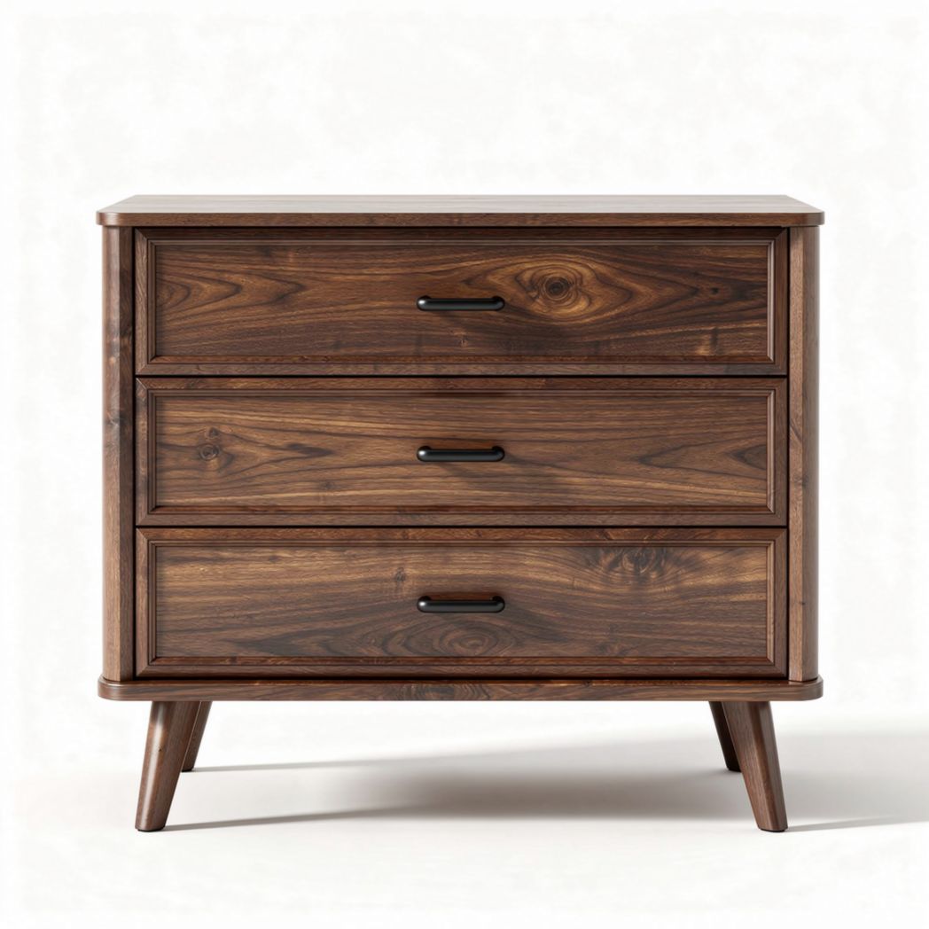 Wooden nightstand with three drawers in walnut finish 60 x 40 x 70cm