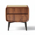 Wooden nightstand with two drawers and black metal legs 50 x 40 x 45cm
