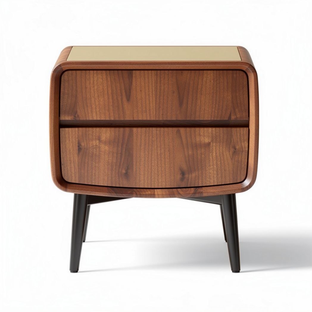 Wooden nightstand with two drawers and black metal legs 50 x 40 x 45cm