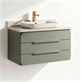 Wall-mounted bathroom vanity with two drawers in green finish and stone countertop 80 x 50 x 45cm