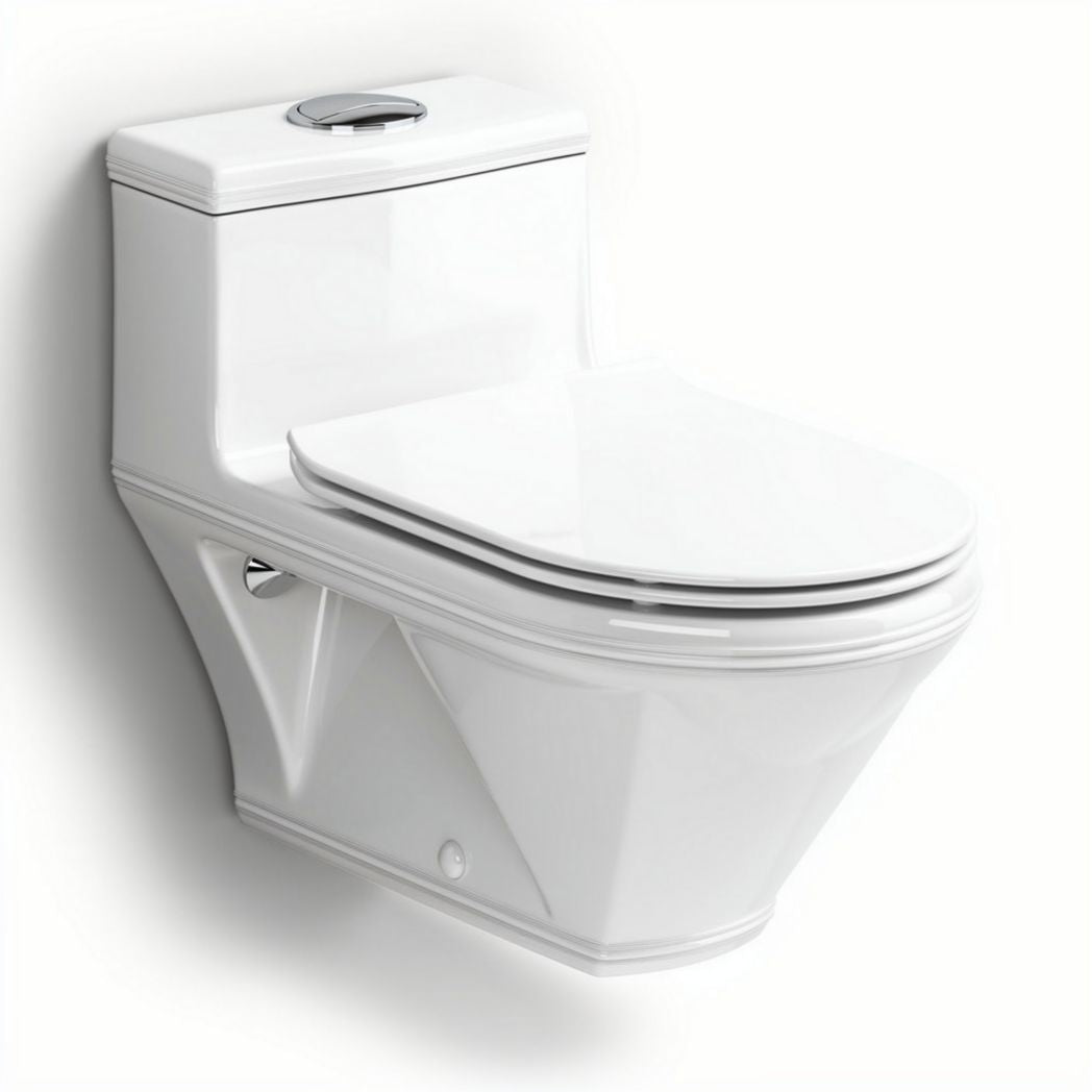 One-piece elongated white toilet with dual flush system 70 x 40 x 40cm