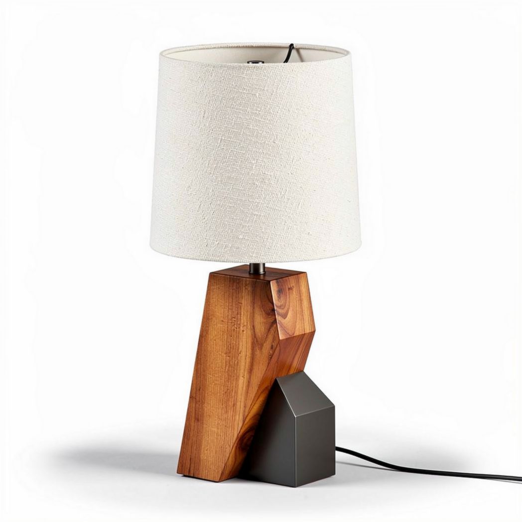 Wood and metal table lamp with white shade 25 x 25 x 50cm for modern decor